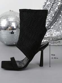 Giày sandal cao gót mũi vuông gợi cảm, thanh lịch dành cho nữ, thích hợp để đi làm. - màu đen - Xem 3