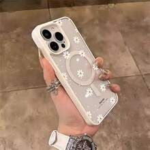 Funda para teléfono - Una elegante funda magnética con diseño de margaritas blancas en colores macaron compatible con varios modelos de incluyendo losás recientes - Gris Claro - Ver 5