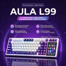AULA Keyboard Mekanik Tri-Mode L99 75% (Type-C/2.4G/Bluetooth 5.0), Desain Hot-Swappable dengan Gasket Mount, Peredam Kebisingan 6 Lapisan, Baterai 8000mAh, Layar Sentuh Multimedia 3,98 Inci, Keycap PBT dengan Lampu Latar RGB, Kompatibel Lintas Sistem, Cocok untuk Bermain Game dan Kantor - View 3