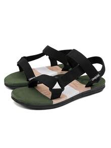 1 Pair Men's New Summer Sandals, Woven Fabric Upper, PVC Durable Non-Slip Soft Sole, Fashion Casual Beach Slippers (Size Runs Small, Suggest Ordering One Size Up) - Army Green - View 6