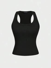 Camiseta sin mangas cuadrada Floreya para mujer, top casual de verano de ajuste ceñido sin mangas para capas, sencillo pero elegante, estilo deportivo, versátil para todas las estaciones en color blanco - Negro - Ver 3