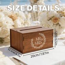 1 pieza Caja de madera marrón oscuro, adecuada para bodas, cumpleaños, compacta y exquisita, se puede colocar en el mostrador de registro o en la mesa principal de la boda para convertirse en un paisaje suave, hecha de madera maciza - 1PC - Ver 3