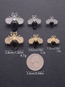 6PCS Bee Shaped Metal Buttons, Black Crystal & Rhinestone Embellished Sewing Buttons For Coats, Blouses, Jackets, 2 Colors (Gold/Silver) - 6pcs - View 4