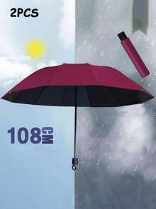 Back To School Season 12-Rib Extra Large Black Windproof Folding Umbrella, Essential For Business And Travel, Suitable For Sunny And Rainy Days, Aluminum Alloy Shaft, Automatic Open/Close, Lightweight, Strong UV Protection, Foldable, Compact And Portable - Multicolor - View 14