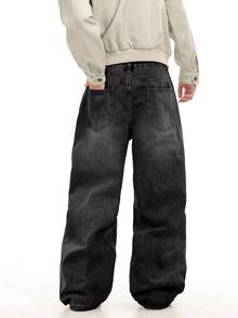 1 chiếc quần jeans nam dáng rộng, thoải mái Justice Brother Casual Commuter, thiết kế cổ điển đa năng (Không bao gồm thắt lưng/phụ kiện) - màu đen - Xem 2