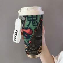 1個 530ML Cool Mask/Abstract Wishes/National Style 印花不鏽鋼保溫隨行杯，附蓋與矽膠吸管，舒適握感，大容量咖啡杯，適用辦公室、學校、居家、露營，送給朋友/家人的禮物推薦 - 彩色 - 查看 2