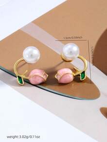 1 Pair Cute, Sweet, Minimalist Rose Flower Earrings, Korean Style, Nature Inspired (Color Gradient Random, Card Not Included) - Multicolor - View 6