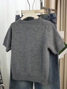 Cárdigan de botones gris para mujer - Cárdigan casual y de moda de manga corta, elástico, silueta en forma de H, adecuado para primavera y verano, diseño con detalle de punto acanalado, cierre de botones, tela transpirable, estilo cárdigan, artículo esencial de primavera/verano - Gris - Ver 2