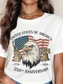 United States Of America 250th Anniversary 1776 2026 Eagle Statue Of Liberty Liberty Bell Patriotic T-Shirt For Women And Men American Independence Day Celebration ApparelRopa De Mujer / Ropa De Mujer De Uso Diario / Blusas, Camisas Y Camisetas De Mujer / Camisetas De Mujer Ropa Deportiva Basicos Mujer Short Playeras Para Hombre - Blanco - Ver 1
