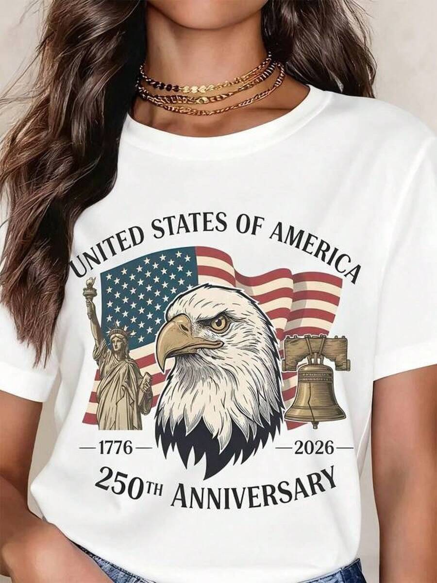United States Of America 250th Anniversary 1776 2026 Eagle Statue Of Liberty Liberty Bell Patriotic T-Shirt For Women And Men American Independence Day Celebration ApparelRopa De Mujer / Ropa De Mujer De Uso Diario / Blusas, Camisas Y Camisetas De Mujer / Camisetas De Mujer Ropa Deportiva Basicos Mujer Short Playeras Para Hombre - Blanco - Ver 1