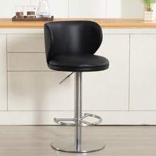 Titanium Black Stainless Steel Bar Stools, Modern Bar Chairs In Quality Leather With Backrest, Swivel And Height Adjustable For Kitchen Counter And Dining Room - 黑色 - 查看 2
