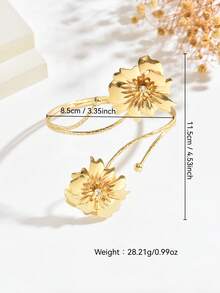 1件復古奢華金色調水鑽3D花朵可調節手鐲，適合女性日常穿搭、搭配服裝、派對、晚宴、假期、送禮 - 金色 - 查看 2