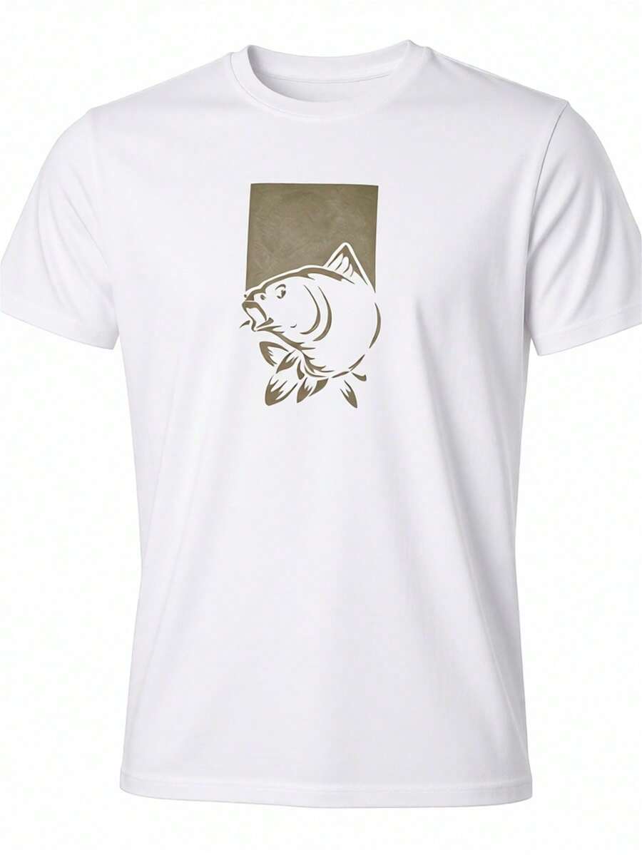 Men's Black T-Shirt Sommer Nash, New 2025 Release, With Fish Logo And Slogan - Casual Short Sleeve Crew Neck T-Shirt, Machine Washable, Suitable For All Seasons, Ideal For Football Gifts, Casual Wear, Evening And Social Events - Nash Brand Clothing For Men, Loose And Comfortable For Summer. - White - View 1