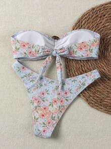 Nuevo conjunto de bikini negro sólido, sexy, elegante, casual, para playa, vacaciones y citas, sin tirantes, para primavera/verano - Multicolor 2 - Ver 2