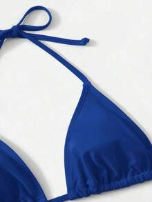 Women's Simple Solid Color Swim Bikini With A Halter Neck And Cutout, Suitable For Beach Vacations And Summer. - Blue-green Water - View 4