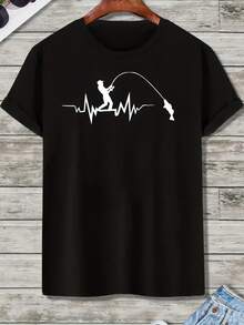 Local Creative And Elegant T-Shirt For Men Who Love Fishing, Ideal For Summer, Comfortable And Fashionable With Round Neck And Sleeves - 黑色 - 查看 2