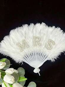 Elegant Pearl Inlaid Bridal Fan, Suitable For Brides-To-Be, Non-Foldable Handheld Style, Applicable For Weddings And Bachelorette Parties - Multicolor - View 7