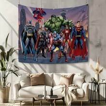 1pcs Cartoon A Vengers S Uperhero Wall Tapestry Backdrop, Iron Man C Aptain America S Piderman Party Decorations For Photo Booth, Cute Hero Team Photography Background, Living Room Bedroom Aesthetic Wall Decor, Outdoor Indoor Celebration Banner, Backyard Party Photo Prop Supplies, School Event Poster Decor, Home Dormitory Wall Hanging Art - 多色-A - 查看 7