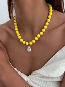 1pc Bohemian Style Geometric Colorful Acrylic Beaded Asymmetric Baroque Faux Pearl Pendant Charm Jewelry Necklace, Luxurious & Elegant, For Wedding, Banquet, Vacation, Party, Daily Casual, Street Style, Women, Couples, Holiday, Birthday, Versatile Necklace Gift - Necklace - View 20