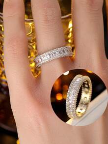 1pc French Luxury Full Circle Line Design Closed Ring, Niche Elegant Versatile Band - Ring - View 3