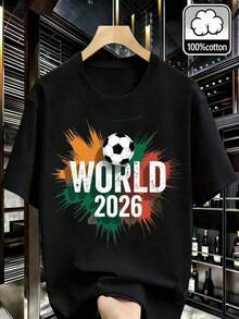 Camiseta% algodón Benito Cuenco% Camiseta de cuello redondo Balón de fútbol naranja-verde, MUNDIAL 2026 Impresión, Regalo Conmemorativo Patriótico, Cómodo y Transpirable, Moda de Calle Unisex Estilo Y2K, Atmosfera el día de Súperón 2026, El regalo para el amantes de deporte,benitoón, ¡súper! cuenco, blusas para mujer, camisetas el mujer, san Valentín, camiseta el hombre, camisas el hombre, regalos para aquí novio, ropa el hombre - Negro - Ver 1
