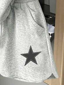 Youth Girl Cartoon Print Round Neck Short Sleeve T-Shirt And Shorts - Grey - View 7