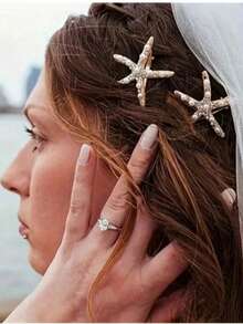 1pc Ocean Series Women's Hair Accessory, INS Style Pearl Starfish Hair Clip - Gold - View 3