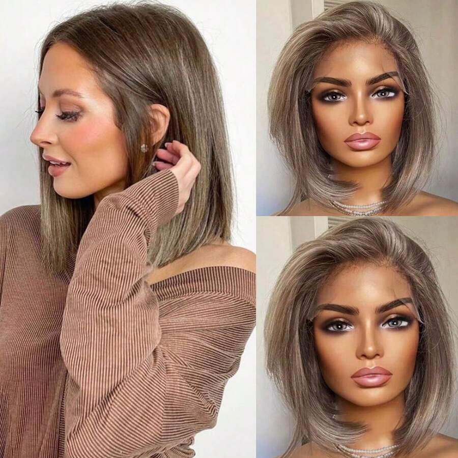 13x4 Ash Blonde Wigs Blonde Lace Front Wigs HD Lace Frontal Wigs Brown Blonde Lace Front Wig Pre Plucked Glueless Blonde Bob Wig Breathable Cap Easy Install Wig Free Part Heat Resistant Fiber Wig For Women Girls Halloween Party Vacation Daily Used 16 Inch - 金色 - 查看 1