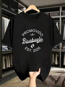 Promoted To Great Spanish Big Black T-Shirt T-Shirts, Gifts Funny Graphic T-Shirts With Phrases Crew Neck Casual Soft 100%Weekend Casual Wear Breathable Friendly For Gym Running Hiking - 黑色 - 查看 1