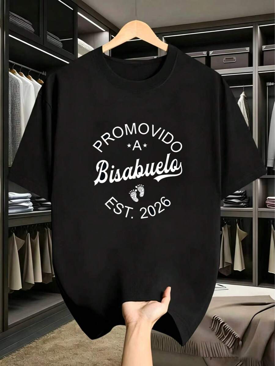 Promoted To Great Spanish Big Black T-Shirt T-Shirts, Gifts Funny Graphic T-Shirts With Phrases Crew Neck Casual Soft 100%Weekend Casual Wear Breathable Friendly For Gym Running Hiking - 黑色 - 查看 1