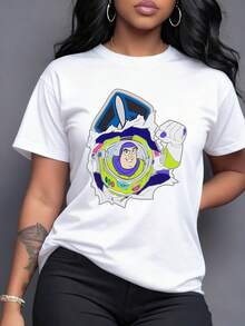 Figura colorida de astronauta saliendo de una superficie simbolizando valentía aventura y deseo de explorar nuevos mundos camiseta para mujer moderna cómoda y llamativa para uso diario - Blanco - Ver 6