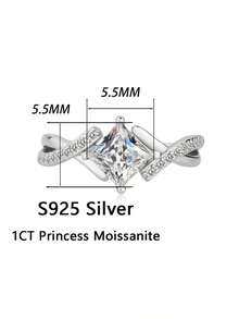 1 chiếc nhẫn cưới nữ, kiểu dáng Princess Cut Criss-Cross, bạc Sterling 925 2.6g, đá Moissanite 1 carat, phong cách Bohemian Palace sang trọng, thích hợp làm quà cưới, quà đính hôn, quà kỷ niệm ngày cưới, quà Valentine. Kèm theo giấy chứng nhận Moissanite và hộp quà thanh lịch. - Bạc - Xem 2