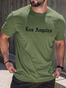 Camiseta de manga corta con cuello redondo y diseño sencillo para hombres - Verde militar - Ver 2