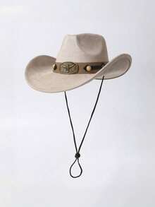 Faux Suede Western Cowboy Hat, Wide Brim Vintage Cowgirl Hat For Men, Classic Sun Hat With Bull Head Decor, Suitable For Beach, Festival, Daily Wear, Outdoor,Holiday,Travel - Suede Yellow Beaded Cow Hat - View 4