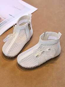1 đôi sandal lưới buộc nơ đính ngọc trai cho bé gái, kiểu dáng thanh lịch Pháp, phù hợp cho trẻ mới biết đi và trẻ nhỏ mặc hàng ngày vào mùa hè. - Màu be - Xem 3