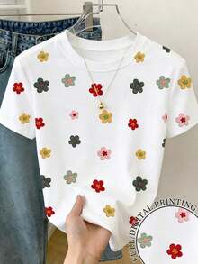 Camiseta de mujer de manga corta con cuello redondo y estampado de leopardo en bloques de color, para verano - Blanco 2 - Ver 6