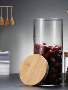 1pc/6pcs Glass Airtight Jars Set, Bamboo Lid Moisture-Proof Storage Bottles, Multi-Size Airtight Containers For Spices, Tea, Grains - Clear - View 8