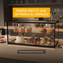 Vitrina Neutra Recta de Mostrador Rhino, 90 L, Vidrio Templado de 5 mm, Bordes de Aluminio, 2 Puertas Traseras, Exhibición Profesional para Panadería, Repostería y Productos de Impulso, VITNEU-90R - 1PC - Ver 7