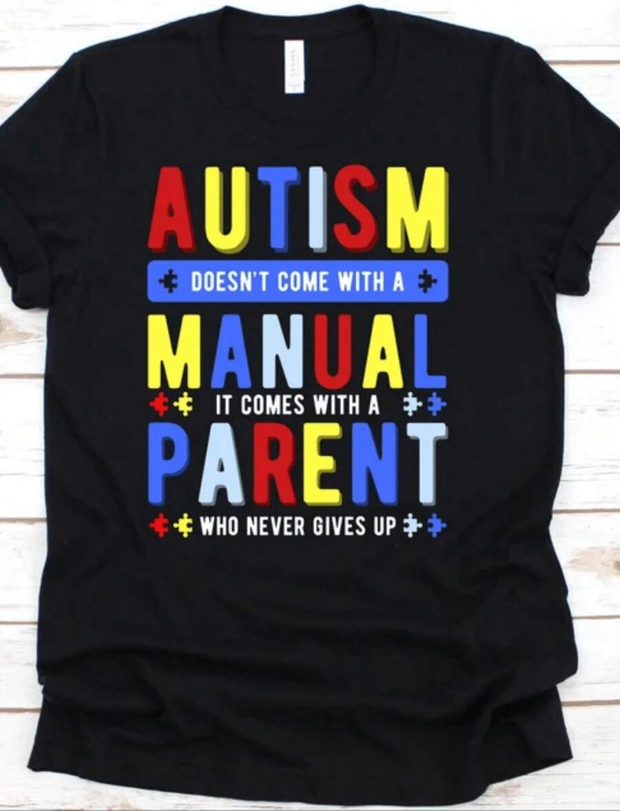 1 T-Shirt For Moms Of Autistic People, Never Walk Alone, Supporting Autism Awareness, 180g 100% Cotton - 黑色 - 查看 1