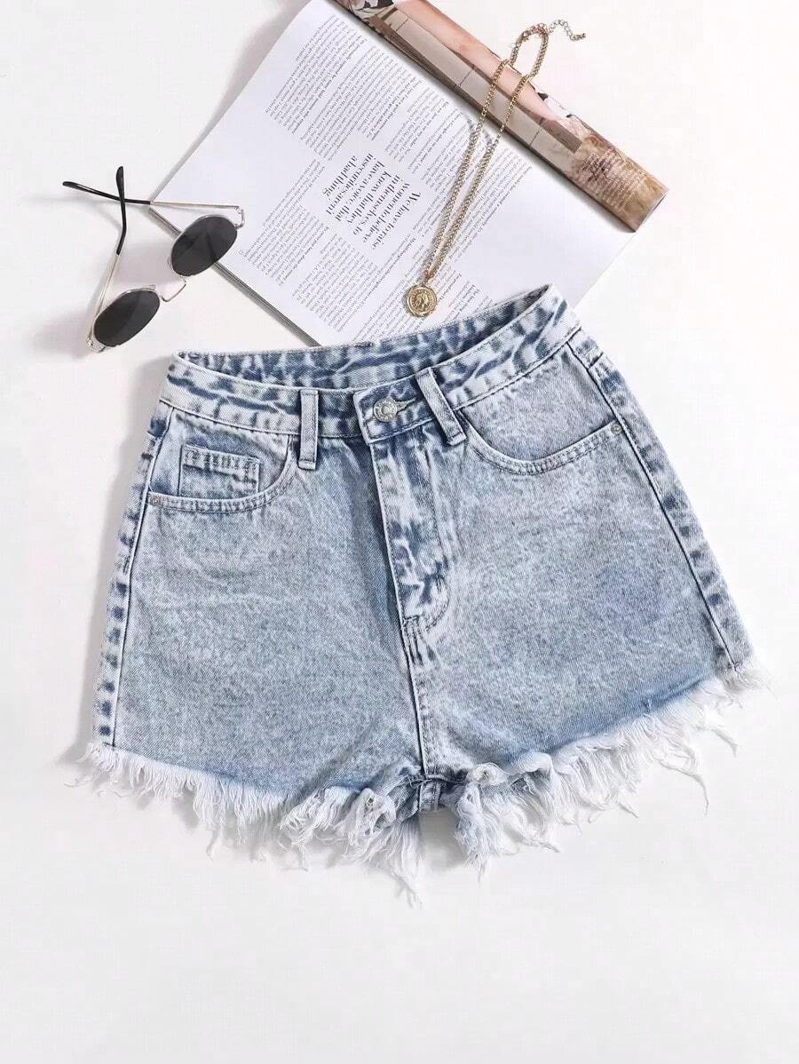 Pantalones cortos vaqueros casuales, estilo minimalista para uso diario - Lavado ligero 2 - Ver 1