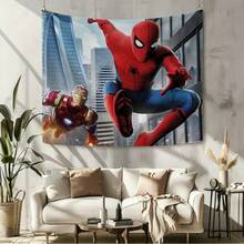 1pcs Cartoon A Vengers S Uperhero Wall Tapestry Backdrop, Iron Man C Aptain America S Piderman Party Decorations For Photo Booth, Cute Hero Team Photography Background, Living Room Bedroom Aesthetic Wall Decor, Outdoor Indoor Celebration Banner, Backyard Party Photo Prop Supplies, School Event Poster Decor, Home Dormitory Wall Hanging Art - 多色-A - 查看 7