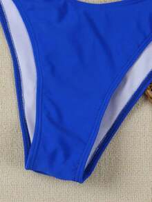 Nuevo conjunto de bikini negro sólido, sexy, elegante, casual, para playa, vacaciones y citas, sin tirantes, para primavera/verano - azul real - Ver 5