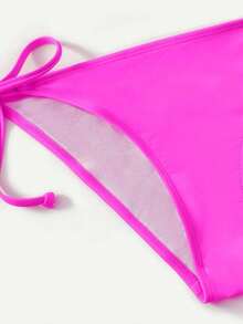 Women's Simple Solid Color Swim Bikini With A Halter Neck And Cutout, Suitable For Beach Vacations And Summer. - Fuchsia Pink - View 3