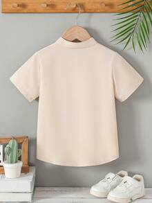 儿童夏季高弹力褶皱立领短袖衬衫 + 卡其色纹理面料男女童 Polo 衫 - 白色 - 查看 2