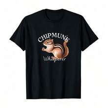 Camiseta "Chipmunk Whisperer" con diseño de ardillas y naturaleza, transpirable y cómoda, de manga corta y cuello redondo, adecuada para todas las estaciones, para uso diario de mujeres. - Negro - Ver 7