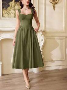 Vestido elegante vintage para mujer con bolsillos, vestido casual para té, fiesta, verano, vacaciones, vestido blanco de verano para mujer, vestido de fiesta, vestido formal con corsé, vestido de cumpleaños, vestido de invitada de boda, vestido de Pascua, vestido de primavera para mujer - Verde militar - Ver 3