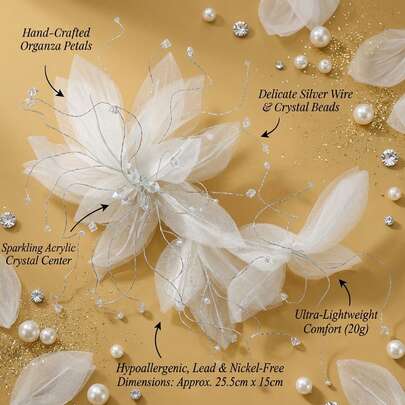 1 chiếc kẹp tóc cô dâu hoa organza thủ công, phụ kiện cài tóc cưới đính pha lê lấp lánh, phụ kiện tóc nhẹ nhàng kiểu cổ tích dành cho cô dâu, dây cài tóc hoa organza trong suốt thanh lịch, phụ kiện cài tóc cô dâu bằng dây pha lê tinh tế, đám cưới và tiệc tùng lãng mạn theo phong cách rừng, kẹp tóc hoa trong suốt quyến rũ đính pha lê, phụ kiện cài tóc cô dâu nhẹ nhàng không gây dị ứng, phụ kiện tóc kiểu cổ tích boho cho những dịp đặc biệt.