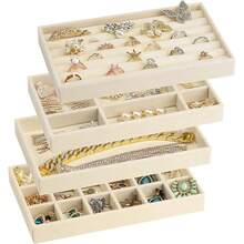 Velvet Jewelry Display, Exquisite Portable Jewelry Organizer, Storage Box for Rings, Earrings and Necklaces, Beige Organizer Trays - bandeja negra vacía - Ver 6
