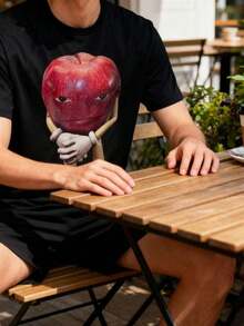 Impala Camiseta de manga corta de gran tamaño para hombre, camiseta divertida para hombre, Me Asf Apple, camiseta con meme de cara de manzana divertida, camiseta Wapple unisex, tela suave, transpirable, cómoda, camisetas de manga corta perfectas para el verano. - Negro - Ver 7