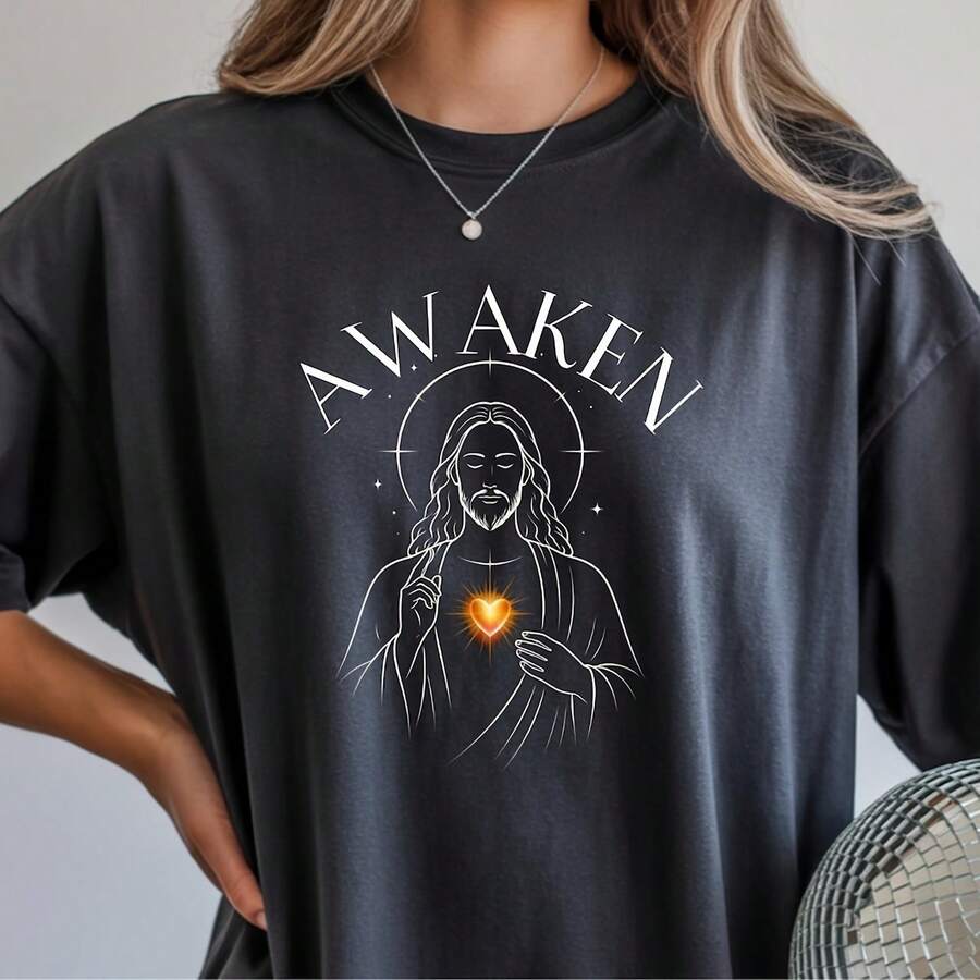 Cisonsciousness Shirt - Minimalist Jesus Line Art Tee, Spiritual ing,  77220g heavyweight 100% cotton T-shirt. Butterfly print. Unisex sizing. Round neck inspirational T-shirt. Cute and beautiful Y2K-inspired summer top, perfect for the outdoors, home, work, or street wear. Casual, loose-fitting everyday T-shirt. - Negro - Ver 1